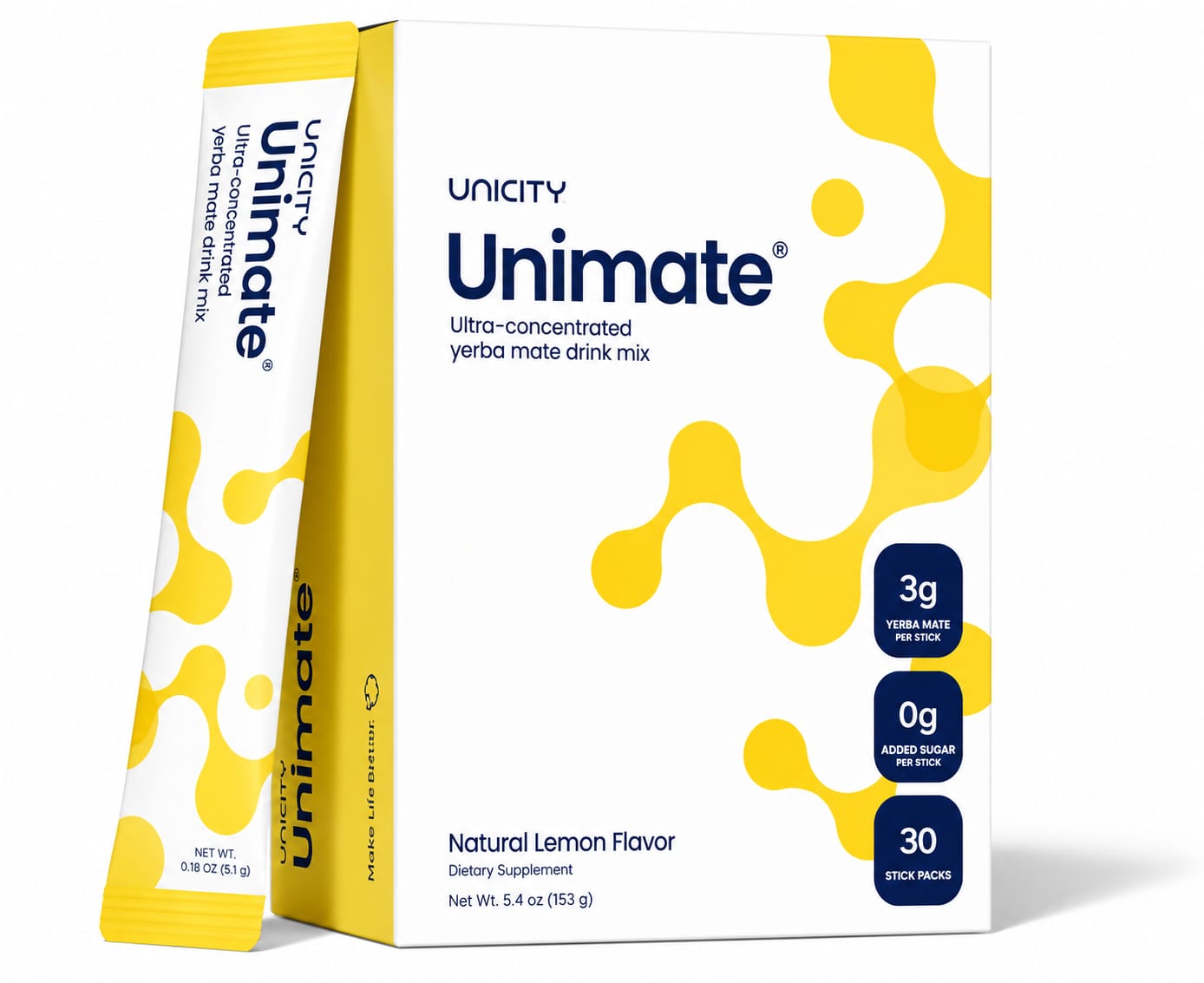 Uncity Unimate Ultra-Concentrated Yerba Mate Drink Mix – Natural Lemon Flavor (30 Stick Packs)