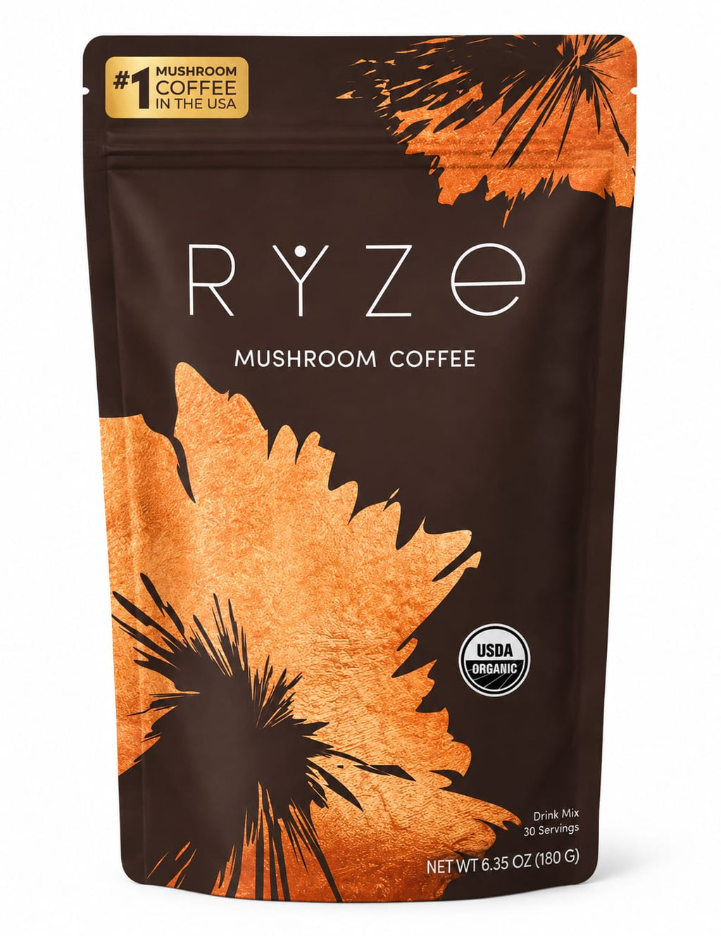 RYZE Organic Mushroom Coffee Drink Mix – 30 Servings (6.35 oz)