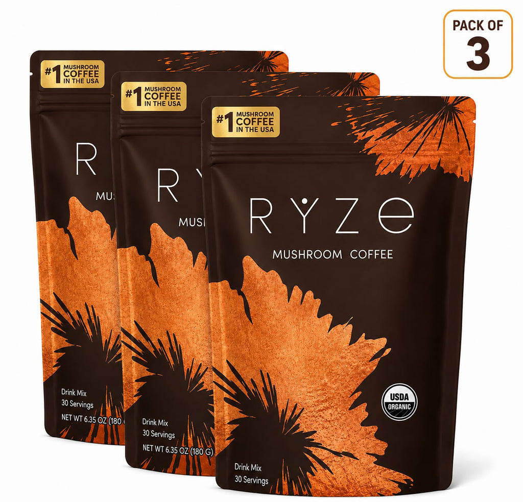 RYZE Organic Mushroom Coffee Drink Mix – 3-Pack Ultimate Bundle (Maximum Savings)