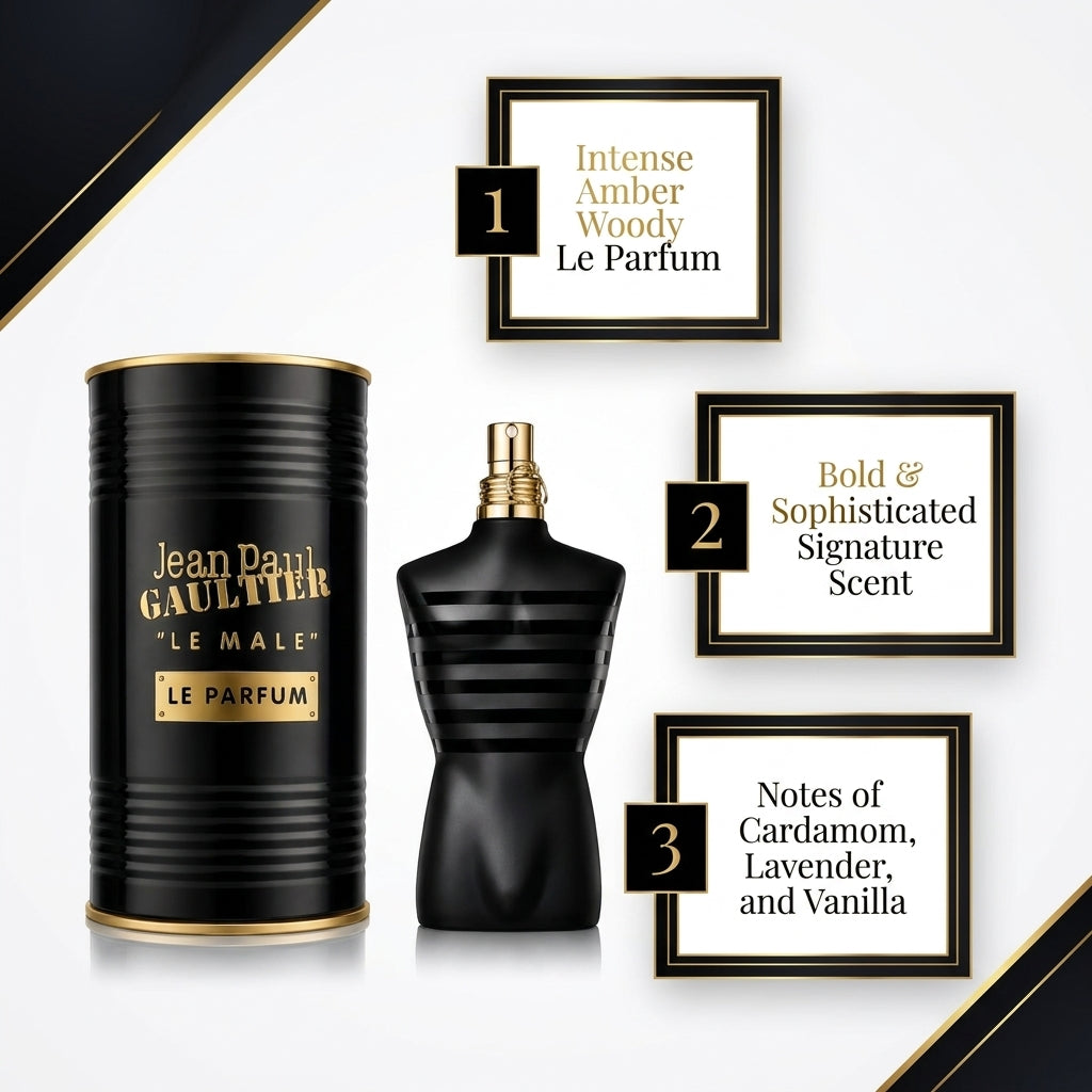 Jean Paul Gaultier "Le Male" Le Parfum – Intense Amber Woody Collector's Fragrance & Tin Set
