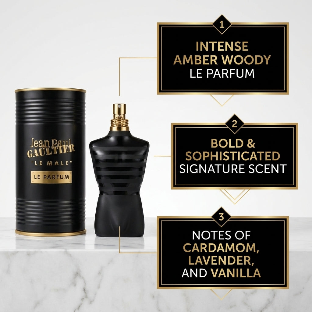 Jean Paul Gaultier "Le Male" Le Parfum – Intense Amber Woody Collector's Fragrance & Tin Set