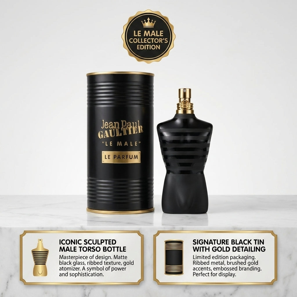 Jean Paul Gaultier "Le Male" Le Parfum – Intense Amber Woody Collector's Fragrance & Tin Set