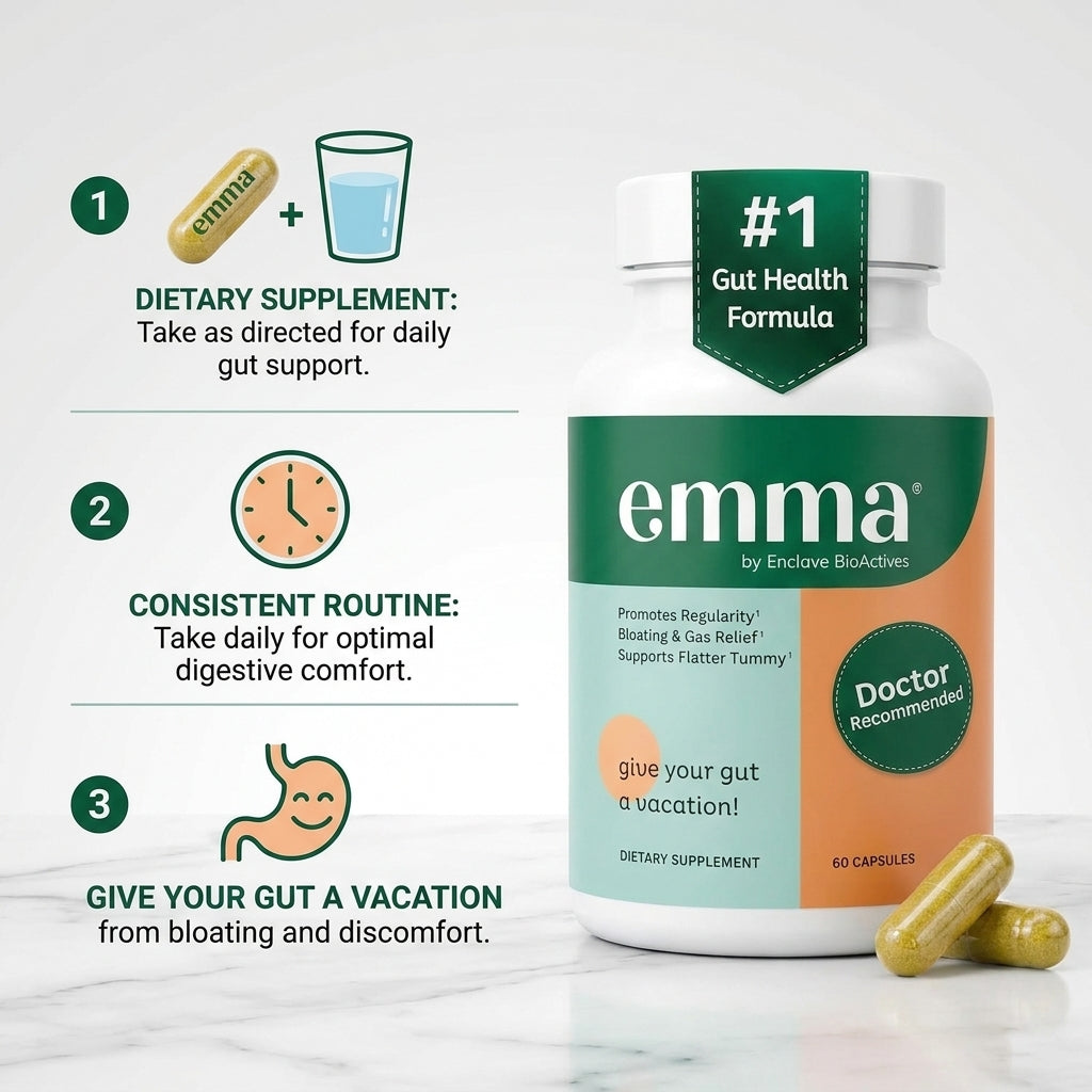 Emma by Enclave BioActives #1 Gut Health Formula – 60 Capsules (Bloating & Gas Relief)
