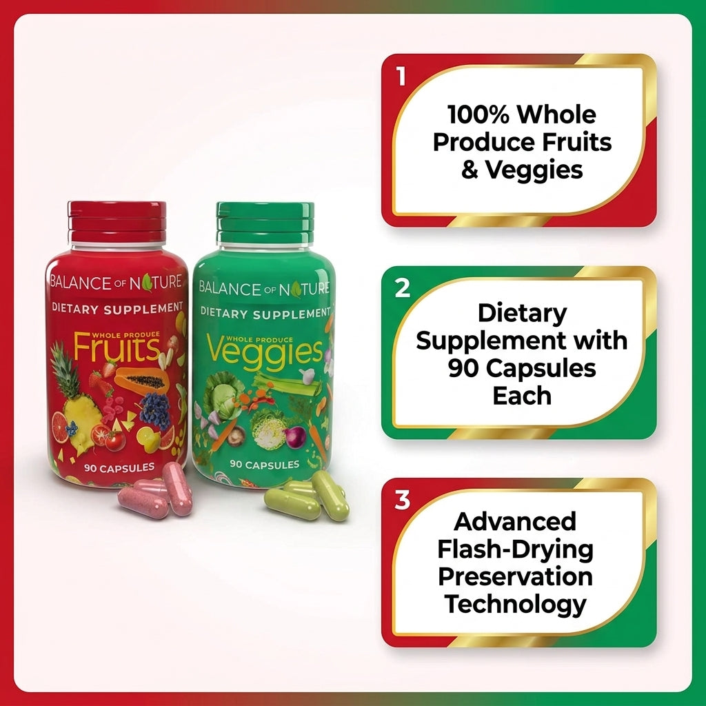 Balance of Nature Fruits & Veggies Dietary Supplement – 90 Capsules Each (Bundle Set)