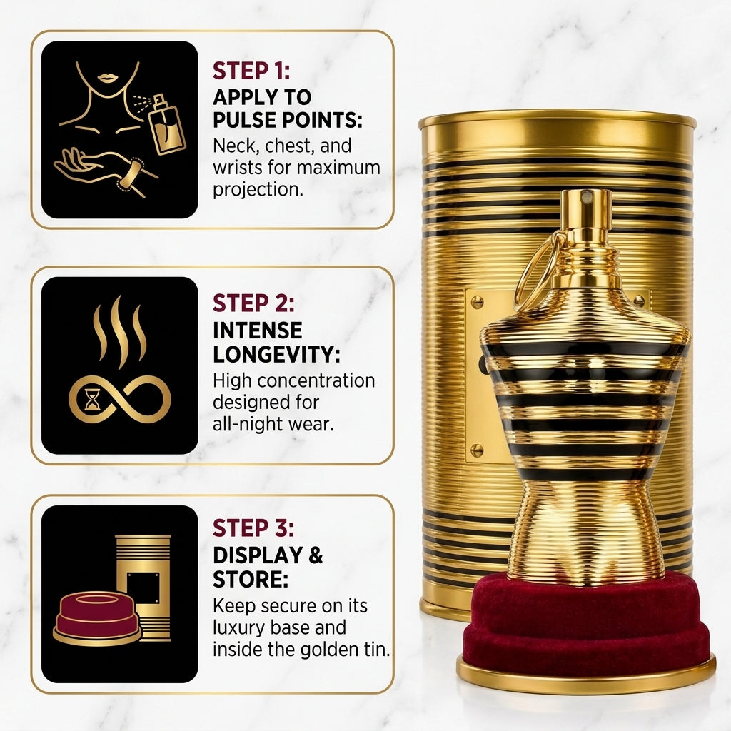 Jean Paul Gaultier "Le Male" Elixir – Intense Amber Aromatic Collector's Fragrance & Velvet Stand Set