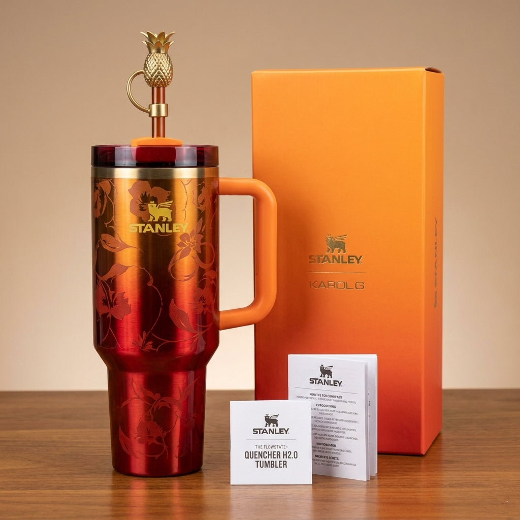 Stanley x Karol G Quencher H2.0 FlowState™ Tumbler – Limited Edition Red/Orange Gradient & Gift Box Set