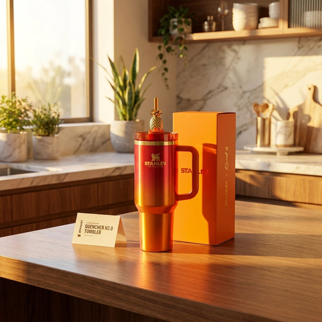Stanley x Karol G Quencher H2.0 FlowState™ Tumbler – Limited Edition Red/Orange Gradient & Gift Box Set
