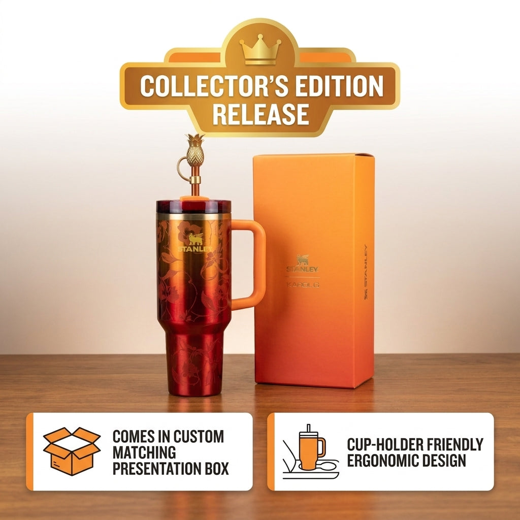Stanley x Karol G Quencher H2.0 FlowState™ Tumbler – Limited Edition Red/Orange Gradient & Gift Box Set