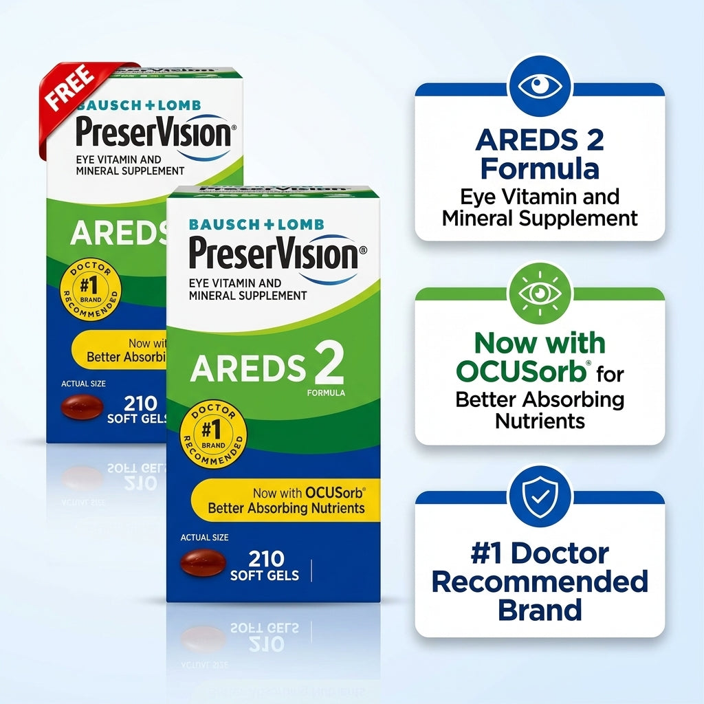 Bausch + Lomb PreserVision AREDS 2 Formula Eye Vitamin & Mineral Supplement – 210 Soft Gels (Dual Pack)