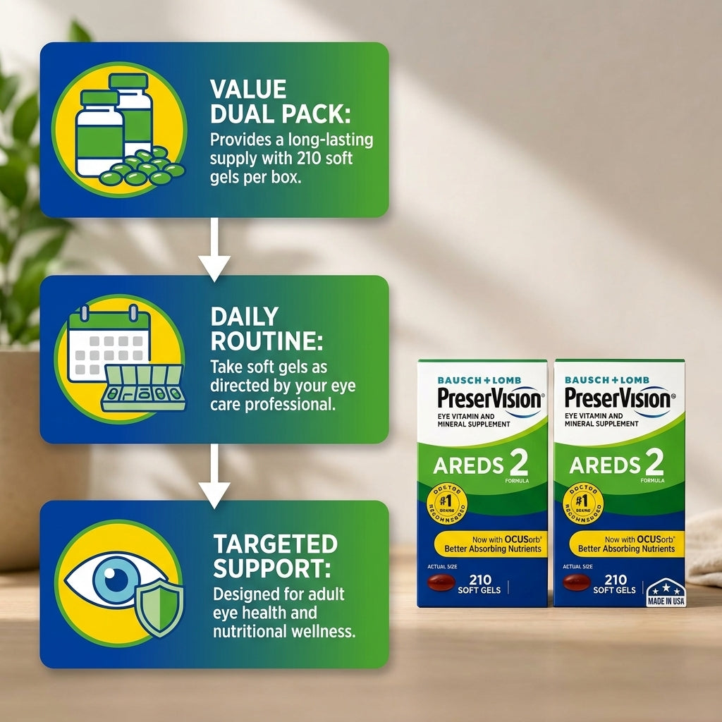 Bausch + Lomb PreserVision AREDS 2 Formula Eye Vitamin & Mineral Supplement – 210 Soft Gels (Dual Pack)