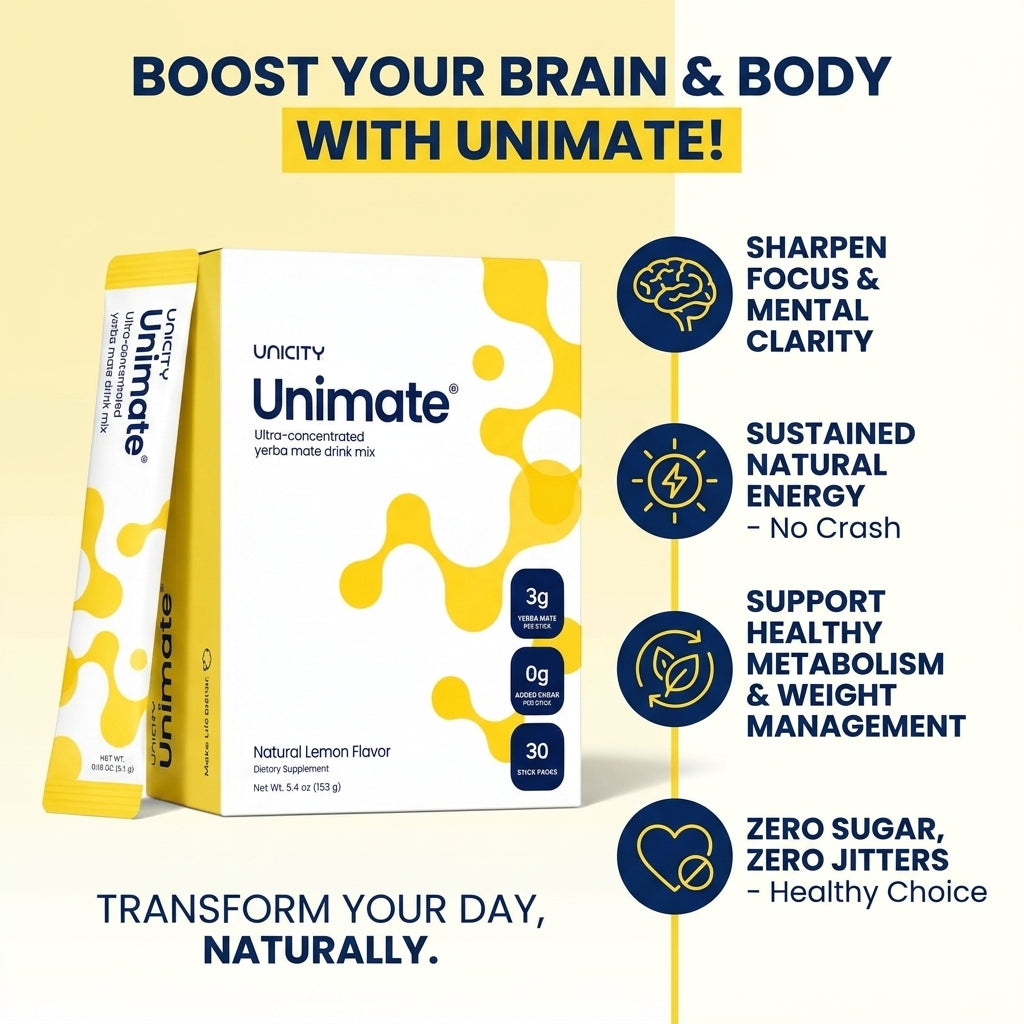 Uncity Unimate Ultra-Concentrated Yerba Mate Drink Mix – Natural Lemon Flavor (30 Stick Packs)