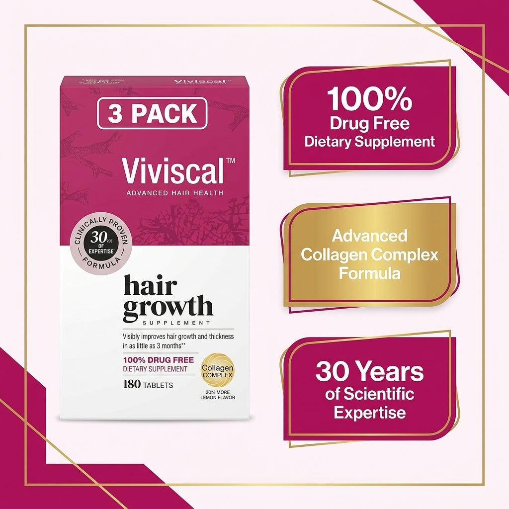 Viviscal Advanced Hair Health Hair Growth Supplement – 3-Pack Bundle (180 Tablets Total)