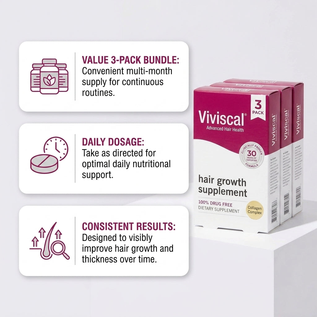 Viviscal Advanced Hair Health Hair Growth Supplement – 3-Pack Bundle (180 Tablets Total)