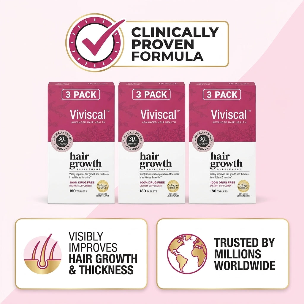 Viviscal Advanced Hair Health Hair Growth Supplement – 3-Pack Bundle (180 Tablets Total)